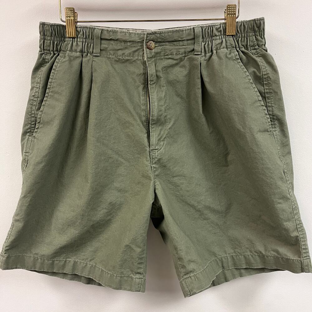 Vintage Men's Munsingwear olive khaki sz 34 cotton shorts front pleat 7in inseam